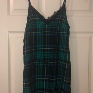 Blue and Green Plaid Slip Dress